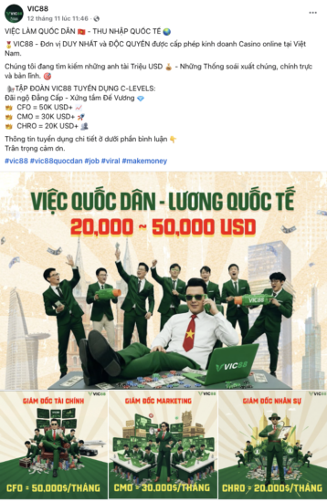 VIC88 gây sốc với mức lương 50.000 USD, dấy lên nghi vấn hợp pháp